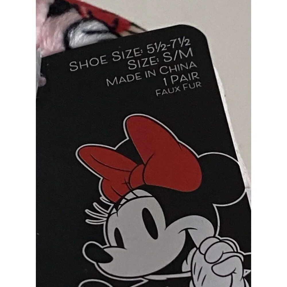 Disney Minnie Mouse Ears Bow Fuzzy‎ Babba Women’s Slipper Socks Sz S/M 5.5/7.5